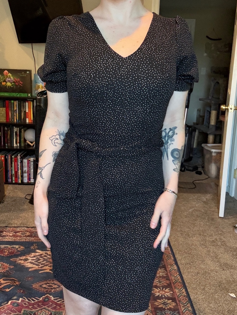 Express Black Mini Dress with White Microdots